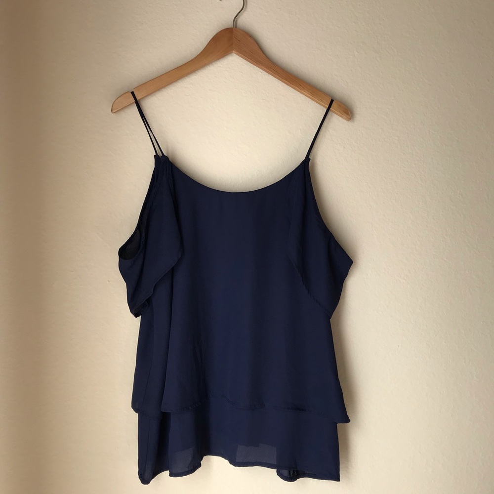 Navy Blue Cold Shoulder Tiered Blouse